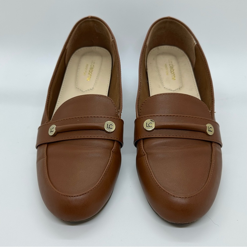 Liz Claiborne Brown Loafers • Memory Foam Comfort • Button Detail • Women’s 7M